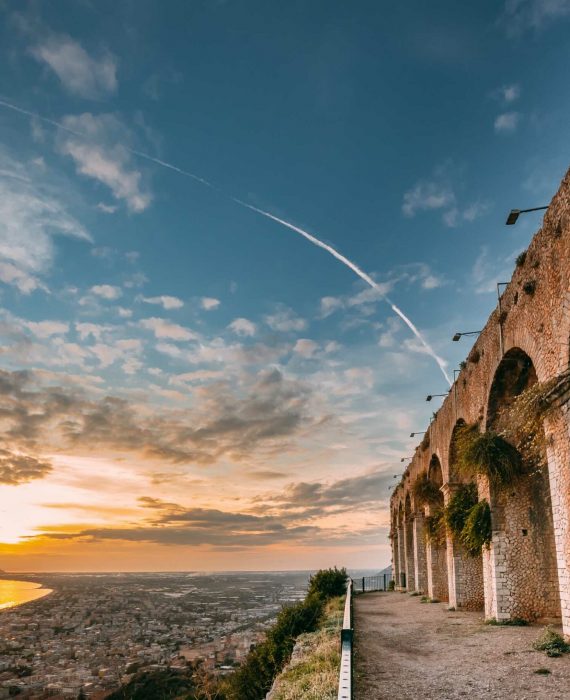 Terracina, Italy. Remains Of Temple Of Jupiter Anxur During Sunset.